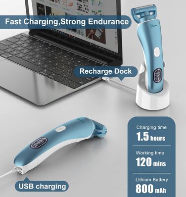 Електричний епілятор Hatteker 3-в-1 для жінок: тример, брітор та епілятор. З LED-дисплеєм, IPX7, USB-зарядка (Блакитний)