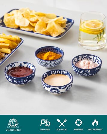 Набір кавових чашок з блюдцями Vancasso Cappuccino SELENE 6шт, 240мл, блакитно-білий вінтаж, порцеляна