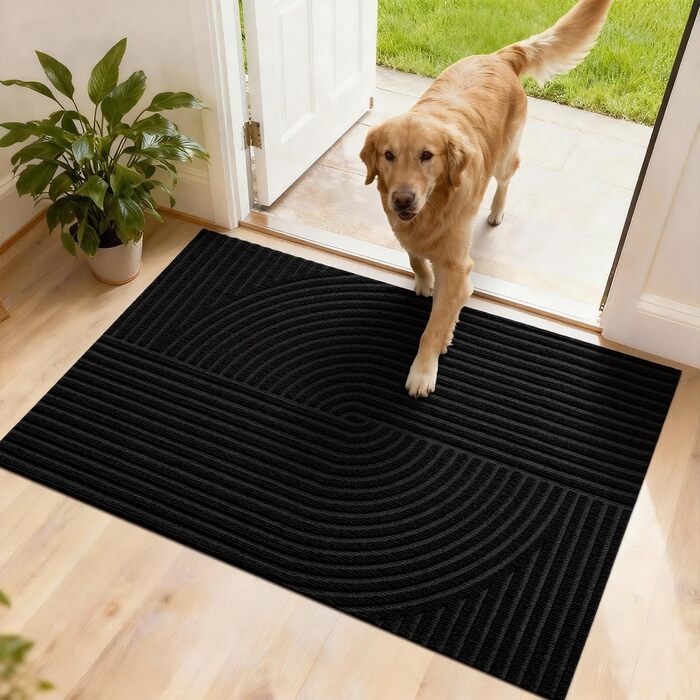 Привітальний килимок FEOMOS 60x90 см, протиковзний грязезахисний килим для входу, коридору, кухні та балкона, чорний, придатний для прання
