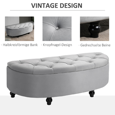 HOMCOM Storage Bench Storage Ottoman Storage Box Footrest Velvet-Touch Rubberwood Grey Bedroom | Aosom