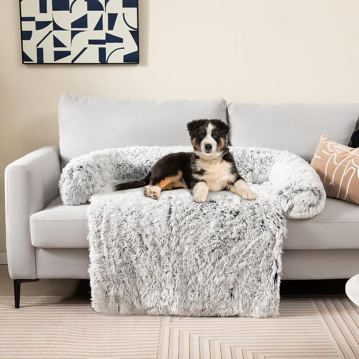 М'яке ліжко для собак Costway, захист дивану, ковдра для собак, зручне ліжко з плюшу, 112 x 101 x 18 см, сіро-біле M