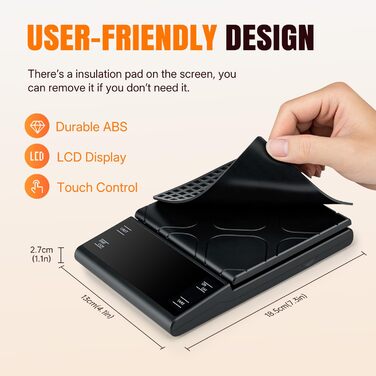 Ваги для кави Wigearss з таймером, 5 кг/0.1 г, високоточні для еспресо та Pour-Over