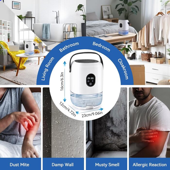 BuzzoXerex Зволожувач повітря 1000 мл, компактний, портативний, з дисплеєм температури та вологості, нічний режим, 7 кольорових підсвіток