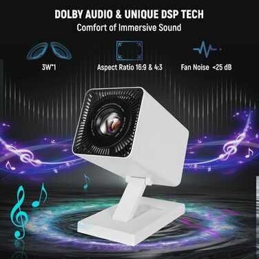 Mini проєктор Beamer 4K з Wi-Fi 6 та Bluetooth 5.0, 150 ANSI Lumen, портативний, автоматичне вирівнювання, 130 дюймів, для домашнього кіно, сумісний з телефоном/ПК/HDMI/USB