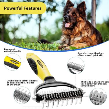 Бурштина для догляду за тваринами 2-в-1: щітка та гребінь для собак та котів, самоочисна, жовта