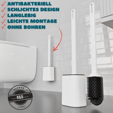 Силіконова щітка для унітазу R&B German Label з кріпленням на стіну без свердління - біло-чорна