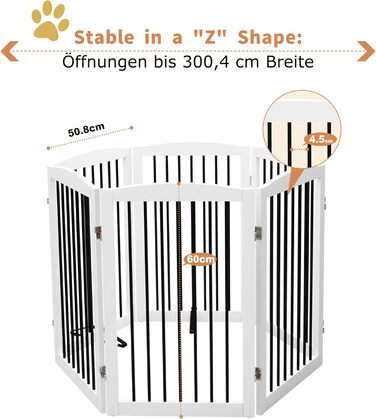 Захисний бар'єр для собак, перегородка для собак у квартиру без свердління, металева та дерев'яна, самостійна, перегородка для собак, ворота для собак, захисний бар'єр для собак, складна біла перегородка, 4 панелі, захист дверей, 24 дюйми * 4 (24 дюйми * 