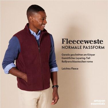 Чоловіча флісова жилетка Amazon Essentials з блискавкою (доступна у розмірах Big & Tall) з переробленого поліестеру, коричнева