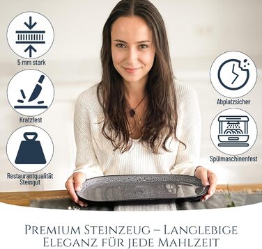 Сервірувальна тарілка Steingut Ibiza (велика), сіра - Pure Living. Тарілка для сервірування, кераміка, овальна.