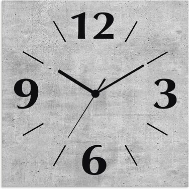 ARTLAND Wall Decor Wall Clock without Ticking Sound, Aluminum, 30x30 cm, Square, Silent, Analog, 4 Numerals, 30x30 cm, U1RE Optics (Concrete, Quartz Clock)