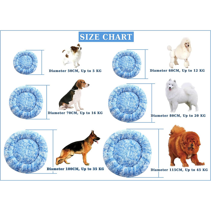 Крісло-гніздо для собак XXXL, кругле, знімний та пральний чохол, антистрес, штучне хутро, м'яке, комфортне, блакитне (115см)