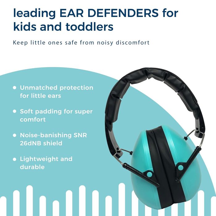Банд захист для вух для дівчаток та хлопчиків від 2 років - навушники для шумозахисту та зменшення шуму - м'які та регульовані - Лагуна Блакитний