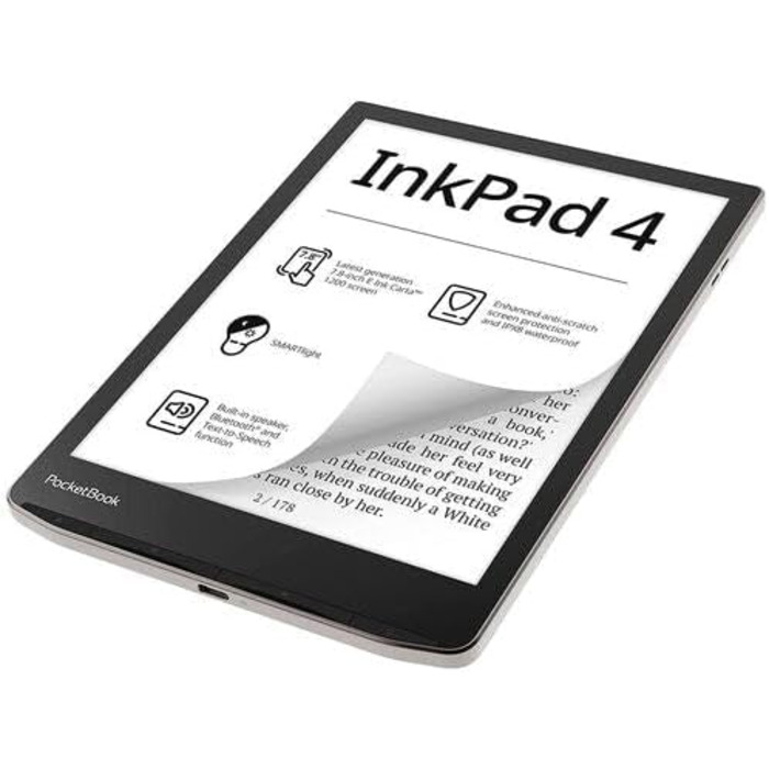 PocketBook InkPad 4: електронна книга, 7.8 дюйма, 32 ГБ, сріблястий колір