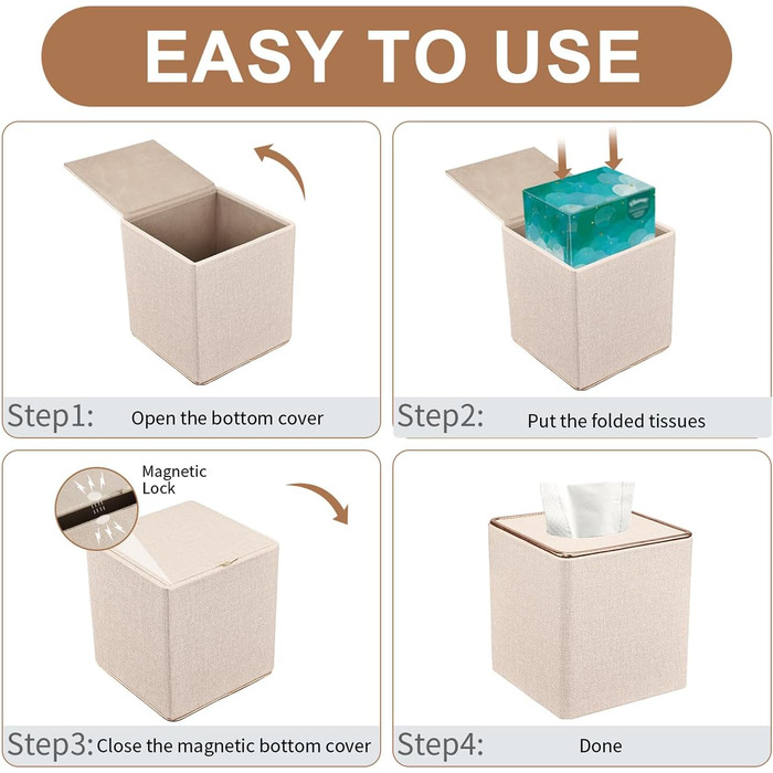 Скляниця для серветок з PU шкіри, 25x13,5x9,5 см, з 4 підставками в подарунок (бежева)