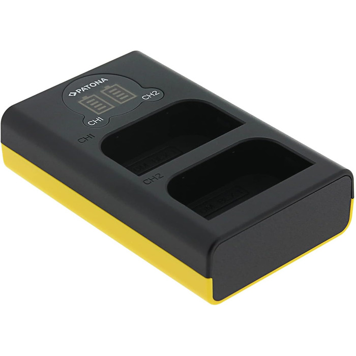 Зарядний пристрій Patona Dual LCD USB-C/Micro-USB для акумуляторів Olympus BLX-1 (OM System OM-1, OM-1 Mark II, OM-3) – одночасна зарядка 2-х акумуляторів з індикацією заряду, компактний для подорожей