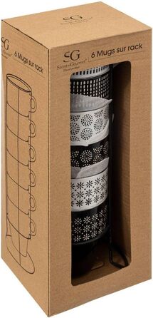 Набір келихів та тарілок Secret de Gourmet Ethnik (6 шт.) з емальованого стінглу, чорно-білий, 13x13x30 см