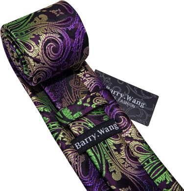 Краватка чоловіча Barry.Wang однотонна павлижий візерунок сатин з нагрудною хустинкою для весілля, золотисто-фіолетова