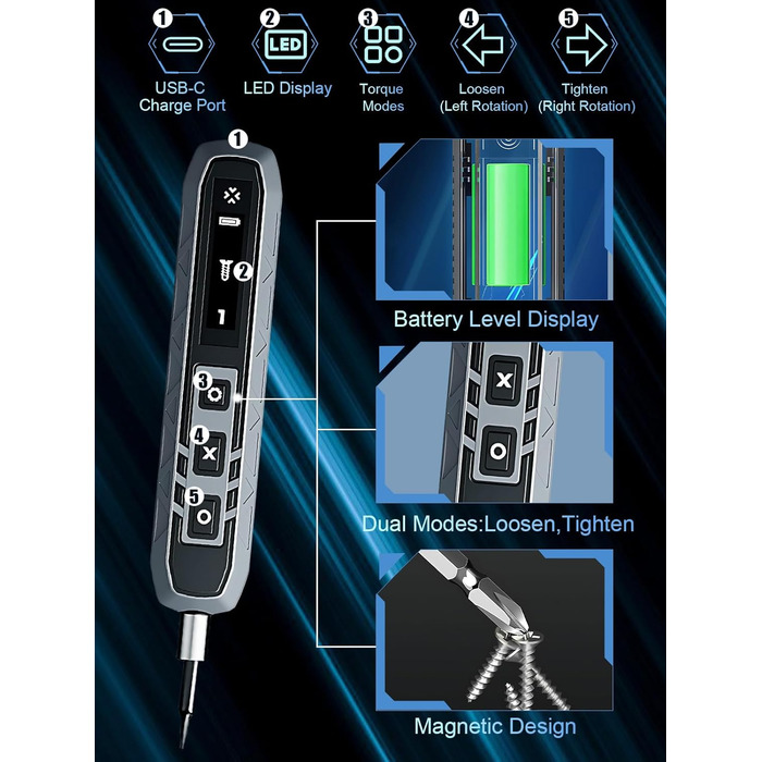 Електрична викрутка QKTYB 181 в 1 з акумулятором, 3.7V, 160 біт, 3 режими, для ремонту iPhone, ноутбуків, окулярів, годинників