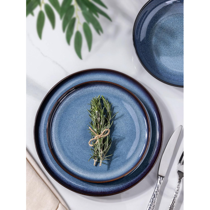 Набір посуду LeRatio на 6 осіб, 18 предметів, керамічний, реактивна глазур, блакитний, для сервірування столу, стійкий до подряпин, придатний для миття в посудомийній машині та використання в мікрохвильовій печі