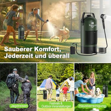 Сонячний душ Tadomoe 20L з насосом та сумкою, 2000mAh, для кемпінгу, пляжу, подорожей (зелений)
