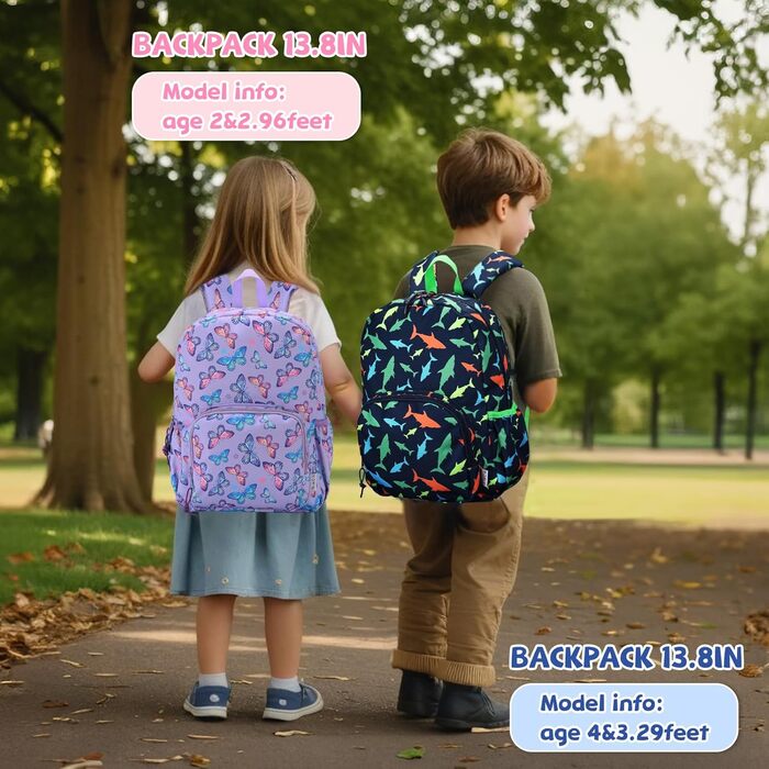 Дитячий рюкзак Chase Chic для дівчаток та хлопчиків, 9.5л, 4-6 років - Шкільний рюкзак з нагрудним ременем для подорожей та активного відпочинку (Метелик/Акула)