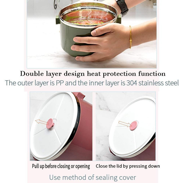 SANQIAHOME 2-Tier Stackable Stainless Steel Lunch Box, Leak-Proof, Pink