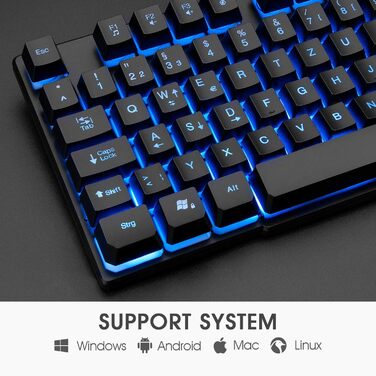 Rii Комплект клавіатури та миші для геймінгу та офісу, RGB підсвічування, сумісний з ПК (DE-розкладка, чорний)