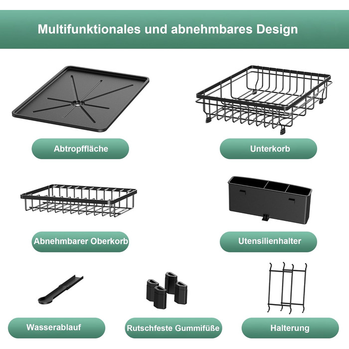 Підставка для посуду ROTTOGOON 2-ярусна, з нержавіючої сталі, чорна - органайзер для кухонних аксесуарів
