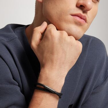Чоловічий шкіряний браслет Calvin Klein LATCH Black подвійне обплетення