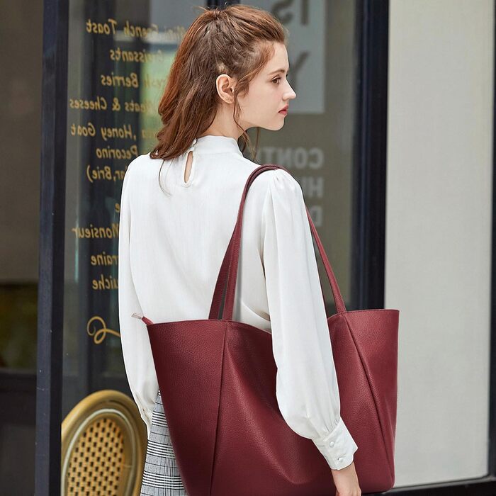 Сумка жіноча KALIDI шопер велика зі шкірозамінника (PU) з блискавкою, червона - для роботи, покупок, навчання