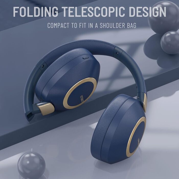 Бездротові навушники LORELEI B-C6 Over-Ear з Bluetooth, 50 годин роботи, складні, легкі, з мікрофоном, для подорожей (Бежево-білий, Navy)