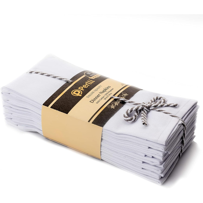 Perlli Kitchen Cloth Napkins, 12 Pieces, 45.7x45.7 cm, Cotton Blend Fabric, Soft Fabric with Hemmed Edges, White Dinner Napkins, Washable, Reusable, Table Decoration, White