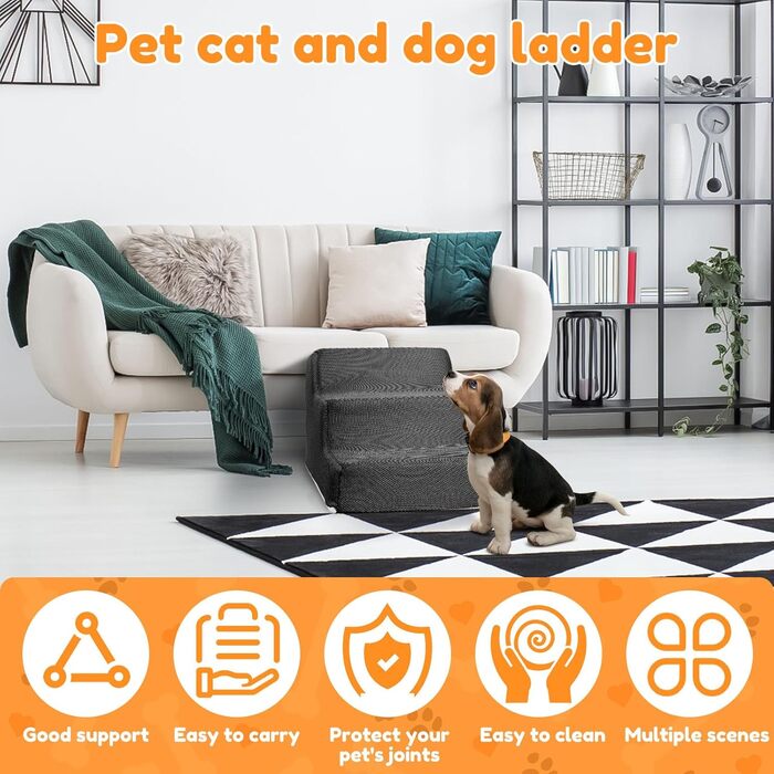 Сходинки для собак та котів, 3 сходинки, 30 см, антиковзкі, сірі