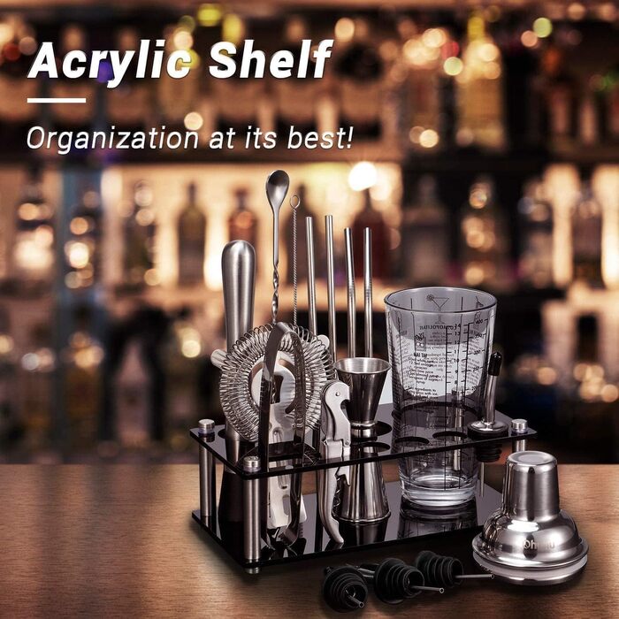 Набір для коктейлів Ohuhu 17 частин, преміум-набір бармена з нержавіючої сталі, аксесуари для приготування коктейлів, подарунок для жінок та чоловіків