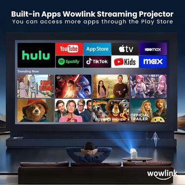 Портативний проєктор Beamer 4K з підтримкою WiFi 6 та Bluetooth 5.4, автофокусом, інтегрованими додатками (2026 модель) - сумісний з HDMI, TV Stick, Memory Stick, Laptop