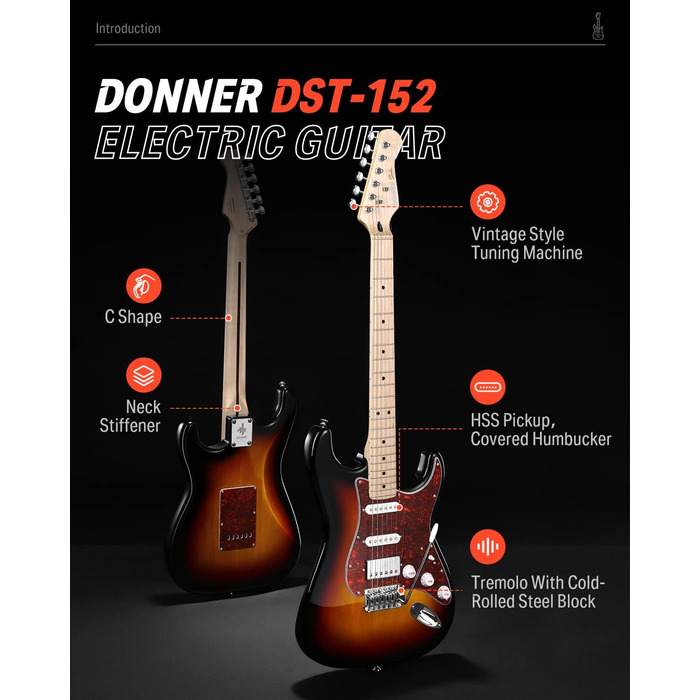 Електрогітара Donner DST-152S Sunburst: Початковий набір з підсилювачем, сумкою та аксесуарами