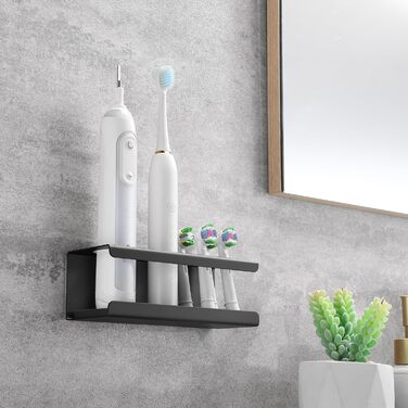 Тримач для електричної зубної щітки, нержавіюча сталь, настінний, без свердління, чорний | Тримач для насадок