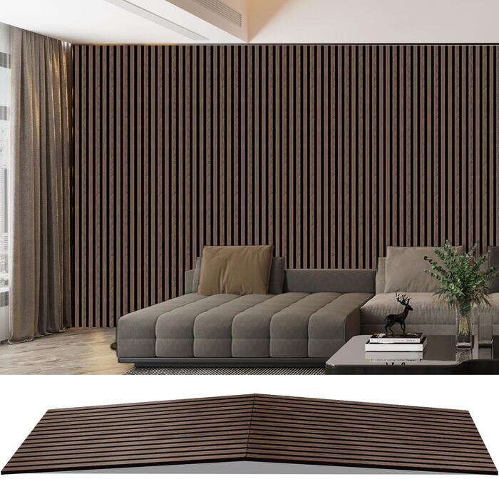 Акустичні 3D-панелі з дерева AKK-PANE (чорний горіх), 240x60 см, 1.44м² — декоративні стінні панелі для шумоізоляції кухні, вітальні та офісу