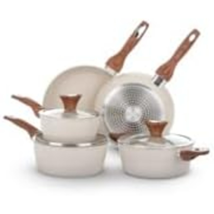 Набір каструль та сковорідок Kochtopf Kasanova New Ceramic, 8 предметів, кремовий, з керамічним покриттям, індукційний, з кришками