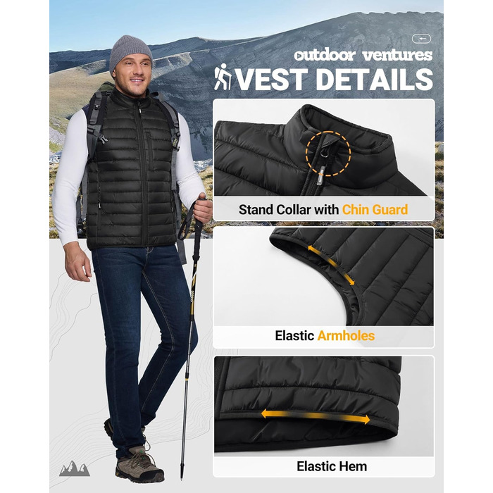 Чоловіча степкова жилетка Outdoor Ventures, чорна, XL. Ідеально для бігу, гольфу, походів та їзди на коні. Легка, пакується, гібридна модель.