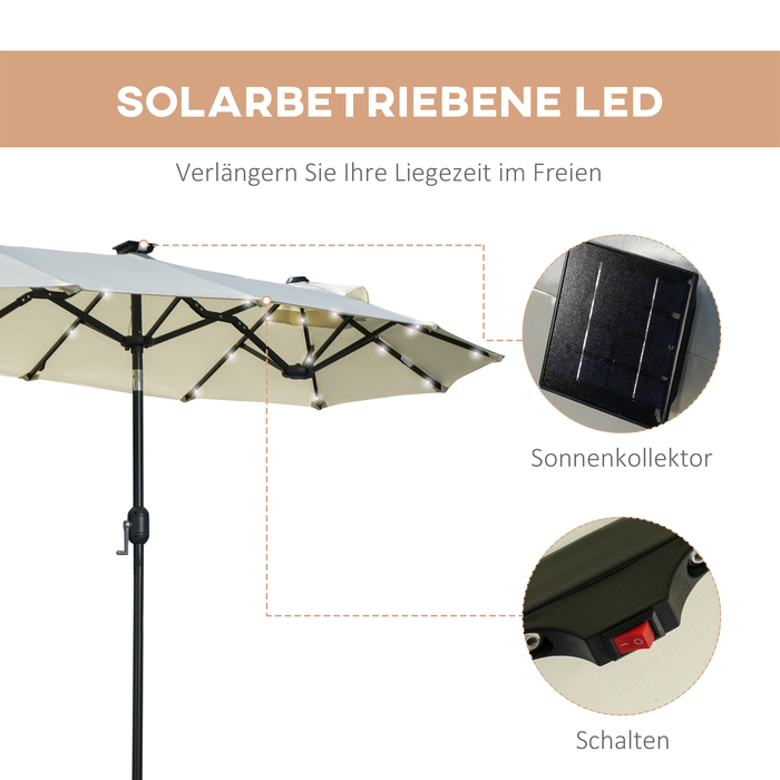Outsunny Double Canopy Patio & Pool Umbrella 116 x 86 inches with LED Lights, Adjustable Tilt, Polyester & Steel, Beige