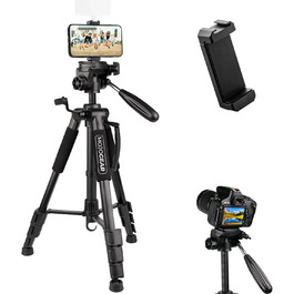 Штатив відео 140 см MOJOGEAR з кріпленням для смартфона - штатив для камери/телефона, трипод з кульковою головкою, алюміній, SAB234