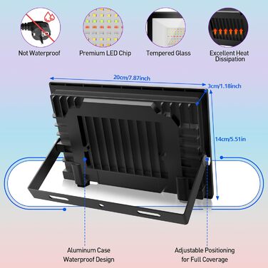 T-SUNUS LED Flood Light Outdoor 100W, Super Bright Outdoor Floodlight Cool White Spotlight IP66 Waterproof 11000LM for Driveway Garage Path Garden 2 Pack (2 Pieces, 60w-wifi)