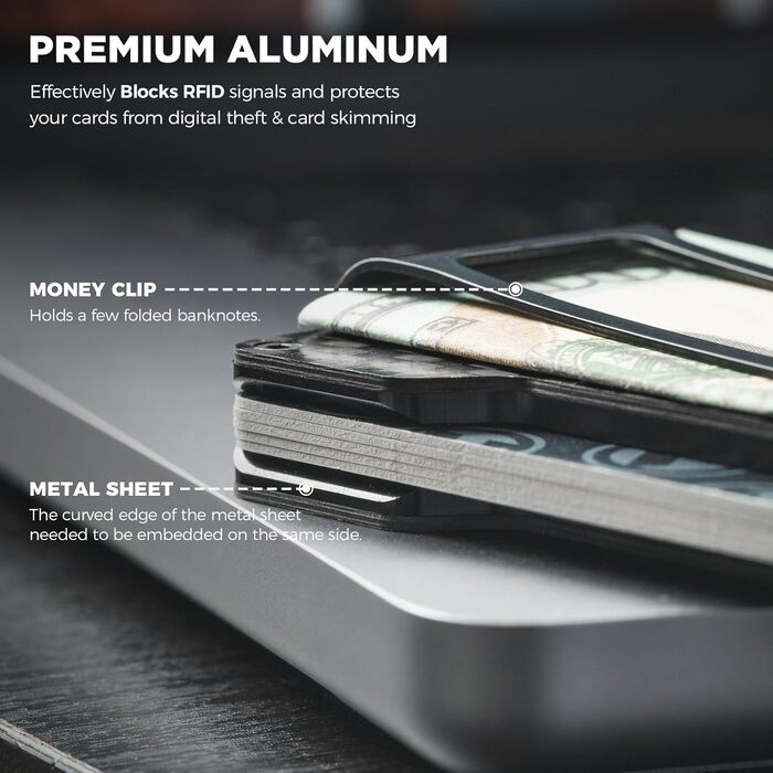 Крижма-картхолдер VULKIT для чоловіків з металевою кліпсою для грошей, Airtag, тонкий, RFID захист, гаманець, зелений (карбон)