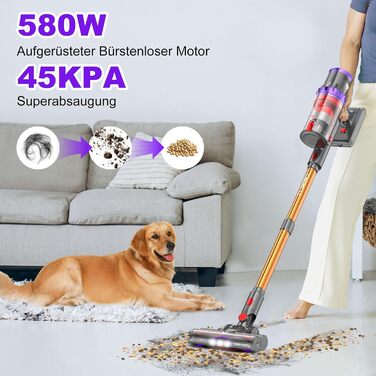 Coovy SU7 Cordless Vacuum Cleaner 580W, 45000Pa Suction, Up to 70 Minutes Runtime, Cordless Vacuum with Super Large Display, Automatic Mode Vacuum for Carpets, Pet Hair, and Hard Floors
