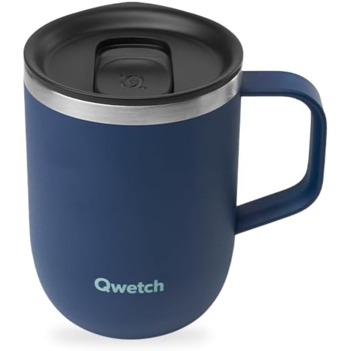 Qwetch Stainless Steel Insulated Travel Mug - 350ml - Blue - Leakproof Lid, Reusable, Tea Filter Compatible