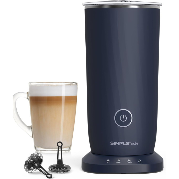 Електричний спінювач молока SIMPLETASTE 4-в-1: гарячий та холодний спінений молочний напій, підігрів молока, приготування какао, антипригарне покриття, автоматичне вимкнення, тиха робота, BPA-free, для капучино та лате з насадкою для збивання