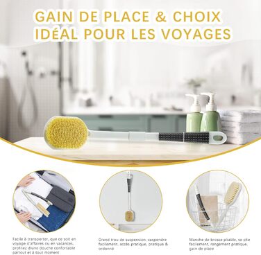 Рюкенbürсте для спини 50 см: складана щітка для душу з довгим руків'ям для ексфоліації, суха щітка для душу, щітка для ванни з змінною насадкою, підходить для людей похилого віку