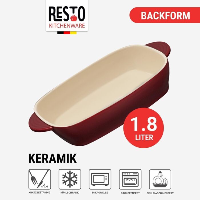 Керамічна прямокутна форма RESTO для запікання, лазаньї, хліба, брауні та пирогів, 1,8 л (157x50x232 мм)