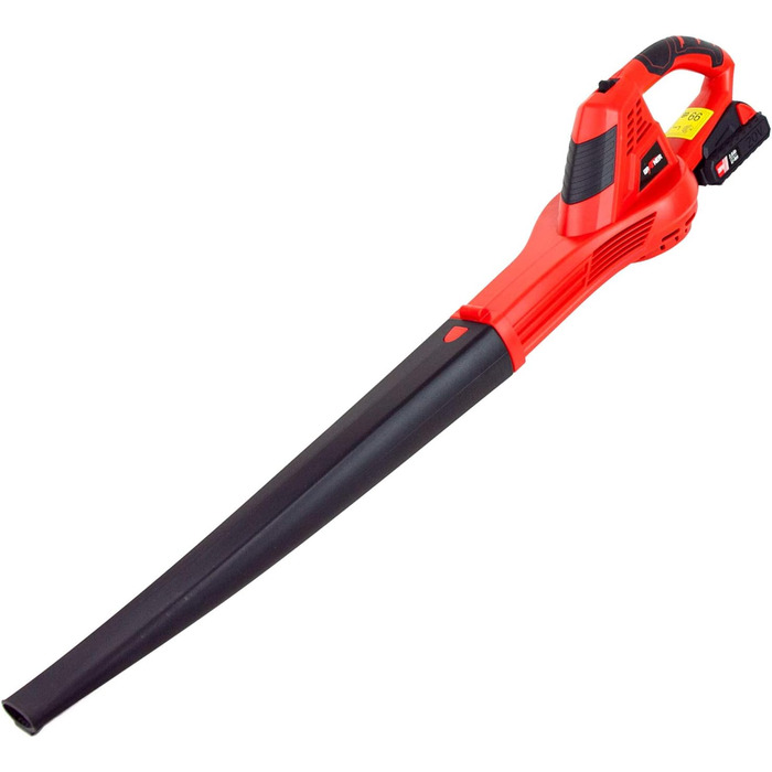 Grafner cordless leaf blower with 20-volt lithium-ion battery and quick charger, 200 km/h blowing speed, anti-vibration handle, compact and handy design, powerful airflow in red